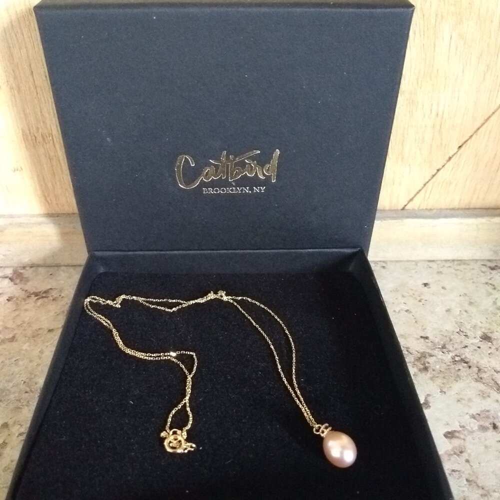 Classic Catbird Pearl + Black Diamond Necklace 14k gold